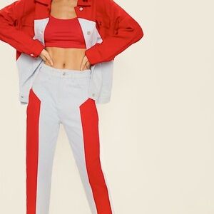 NWT! Pretty Little Thing Red Two Tone Jeans